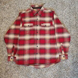 Orvis Flannel Shirt Mens Medium Red Plaid Shacket Lumberjack Heavy Soft Cozy